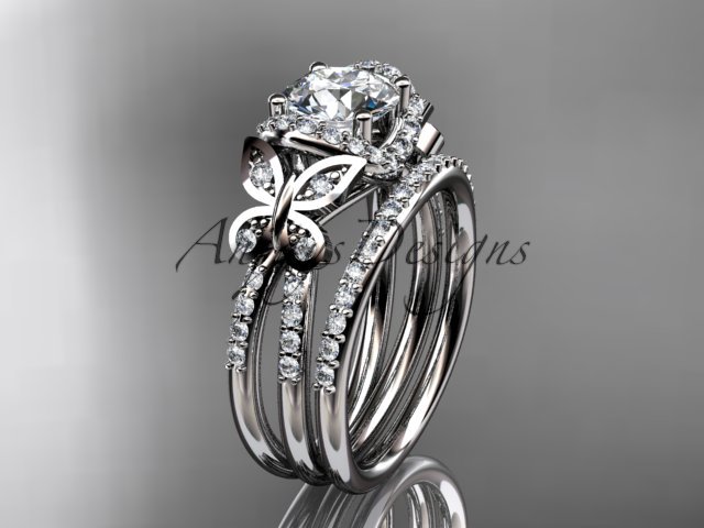 Platinum diamond butterfly wedding ring, engagement set ADLR141S