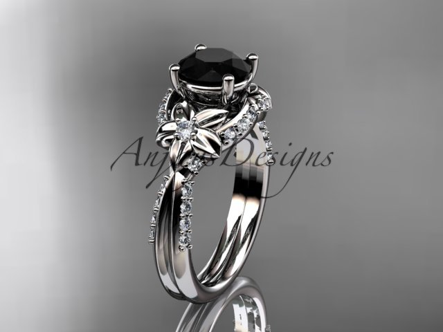 14kt white gold diamond wedding ring, engagement ring with a Black Diamond center stone ADLR220