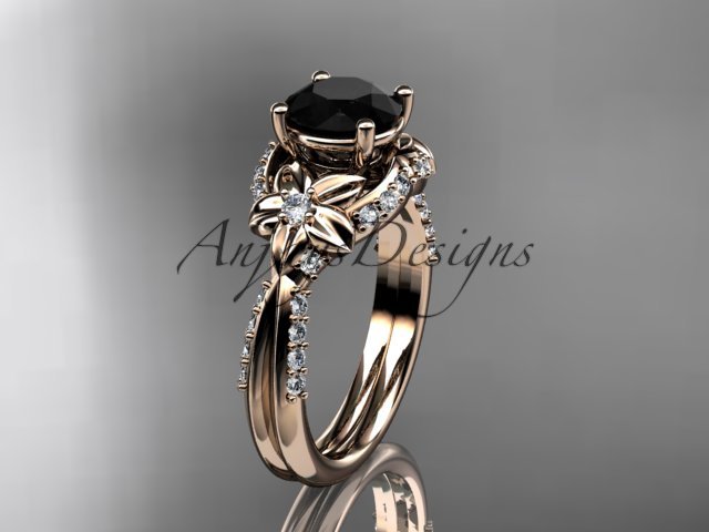 14kt rose gold diamond wedding ring, engagement ring with a Black Diamond center stone ADLR220