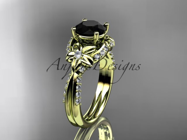 14kt yellow gold diamond wedding ring, engagement ring with a Black Diamond center stone ADLR220