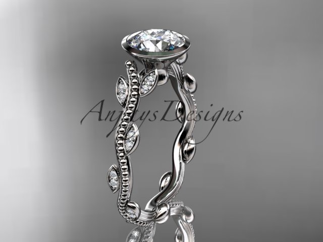 Platinum diamond leaf and vine wedding ring, engagement ring ADLR33