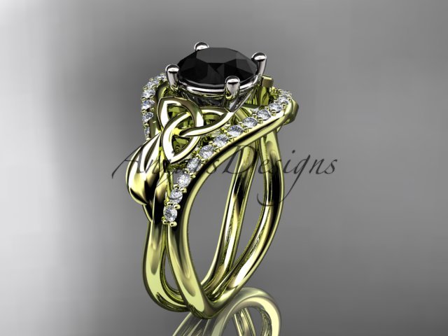 14kt yellow gold diamond celtic trinity knot engagement ring, Black Diamond CT7244