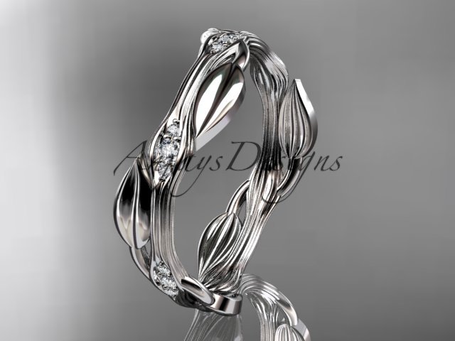 14k white gold diamond leaf and vine wedding ring engagement ring ADLR31B