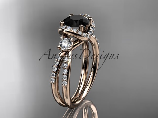 14kt rose gold diamond unique engagement ring with a Black Diamond center stone ADER146