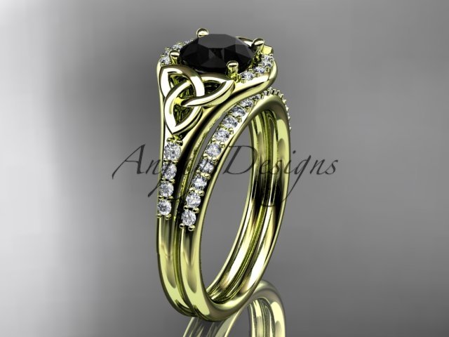14k yellow gold diamond celtic trinity knot engagement set with a Black Diamond center stone CT7126S