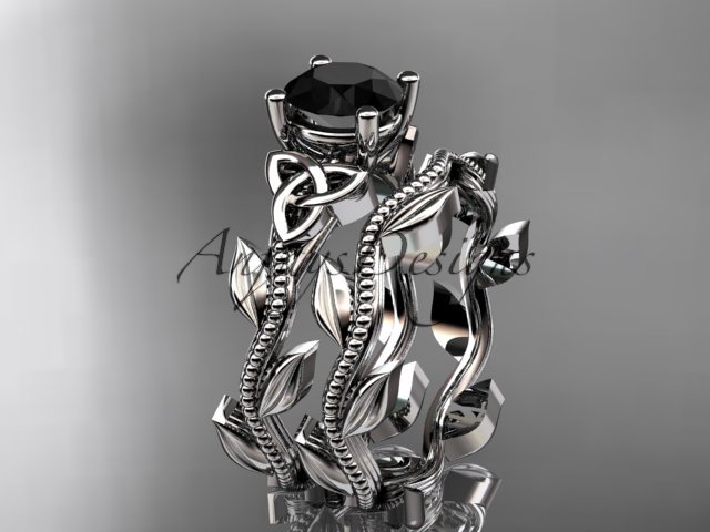 Platinum celtic trinity knot engagement set with a Black Diamond center stone CT7238S