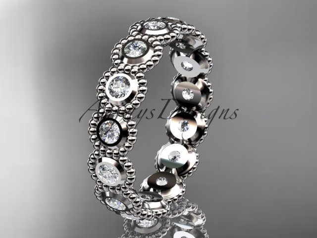 14k white gold white sapphire flower wedding ring, engagement ring, wedding band ADLR345