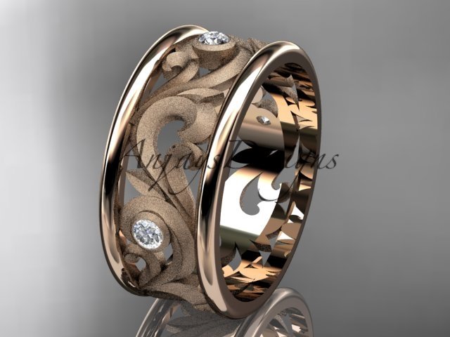 14kt rose gold diamond engagement ring, wedding band ADLR121BB