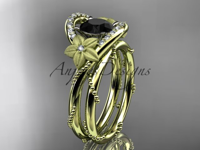 14kt yellow gold diamond unique engagement set with a Black Diamond center stone ADLR166S