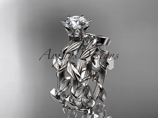 14kt white gold diamond floral engagement set with a Moissanite center stone ADLR248S