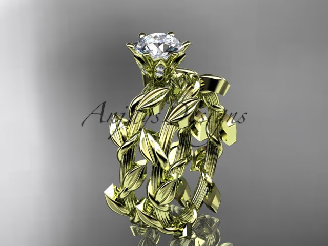 14kt yellow gold diamond floral engagement set with a Moissanite center stone ADLR248S