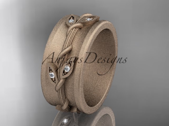 14kt rose gold diamond engagement ring, matte finish wedding band ADLR417B