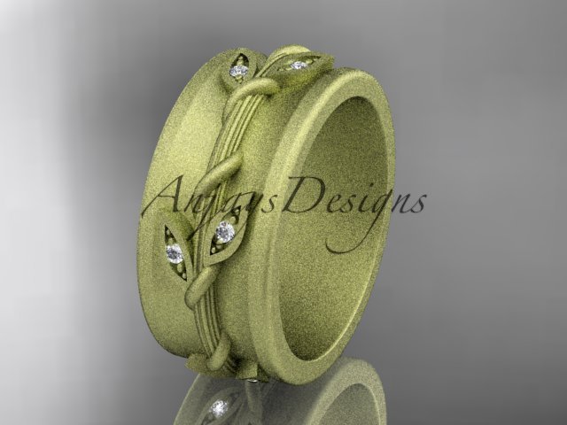 14kt yellow gold diamond engagement ring, matte finish wedding band ADLR417B