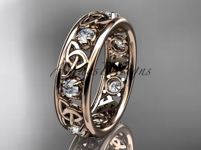 14kt rose gold celtic trinity knot wedding band, engagement ring CT7160B