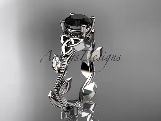 Platinum celtic trinity knot wedding ring with a Black Diamond center stone CT7238