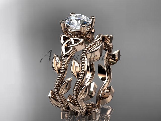 14kt rose gold celtic trinity knot wedding ring, engagement set CT7238S