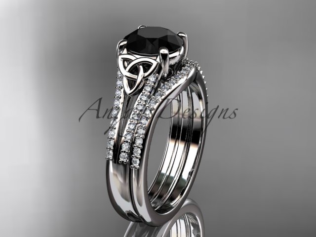 Platinum celtic trinity knot engagment set with a Black Diamond center stone CT7108S