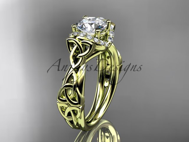 14kt yellow gold diamond celtic trinity knot wedding ring, engagement ring CT7289