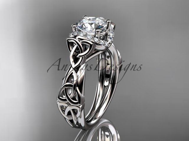14kt white gold diamond celtic trinity knot wedding ring, engagement ring, Moissanite CT7289