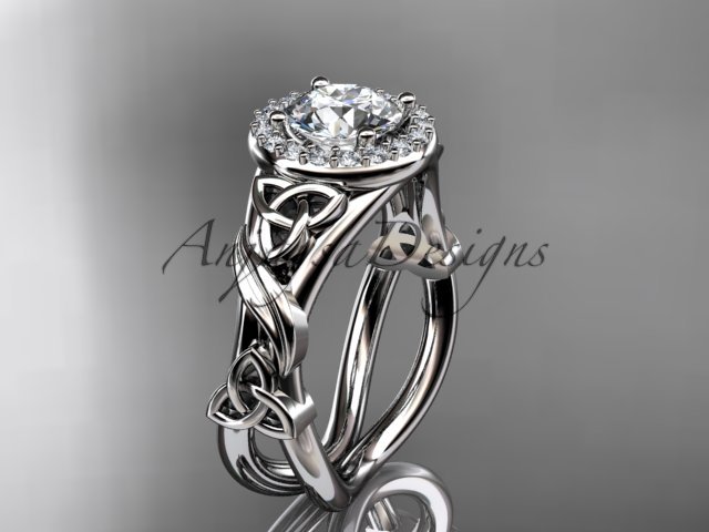 Platinum diamond celtic trinity knot engagement ring with a Moissanite center stone CT7302