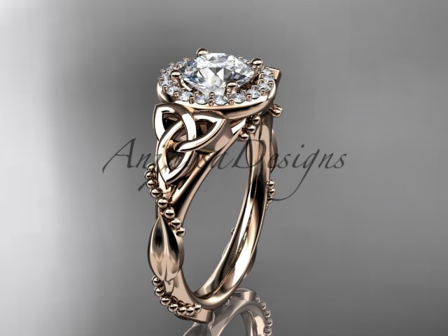 14kt rose gold diamond celtic trinity knot wedding ring, engagement ring CT7328