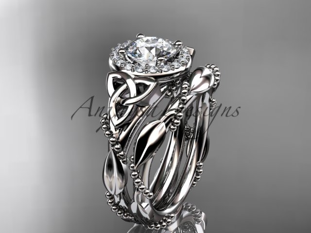 14kt white gold diamond celtic trinity knot wedding ring, engagement set CT7328S