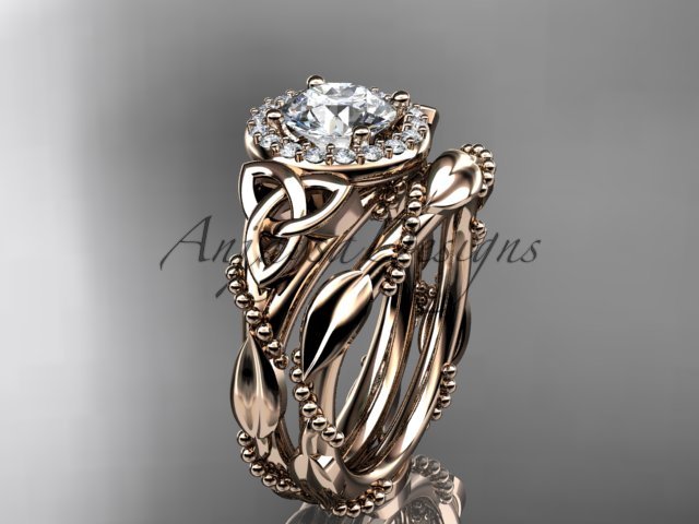 14kt rose gold diamond celtic trinity knot wedding ring, engagement set CT7328S