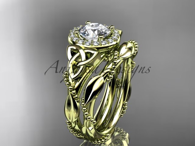 14kt yellow gold diamond celtic trinity knot wedding ring, engagement set CT7328S