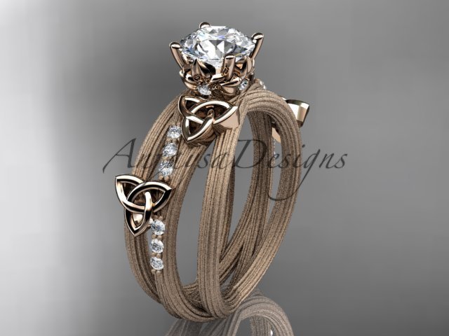 14kt rose gold diamond celtic trinity knot wedding ring, engagement ring CT7329