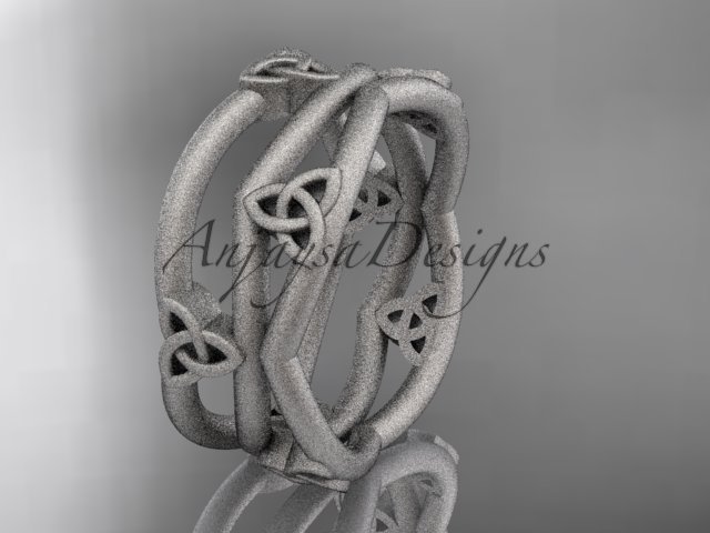 14kt white gold celtic trinity knot wedding band, matte finish wedding band, engagement ring CT7350G