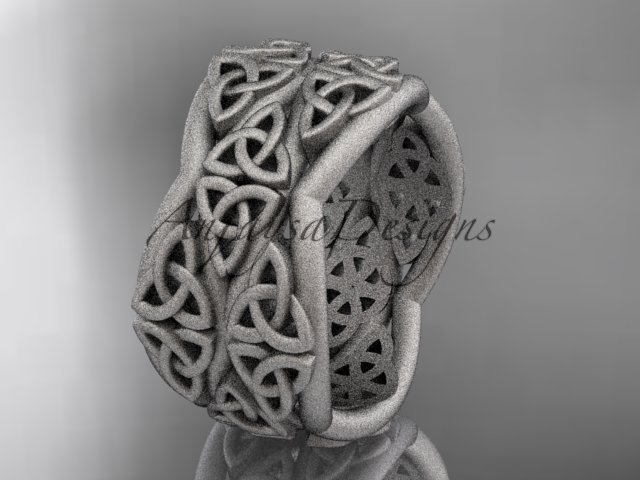 14kt white gold celtic trinity knot wedding band, matte finish wedding band, engagement ring CT7352G