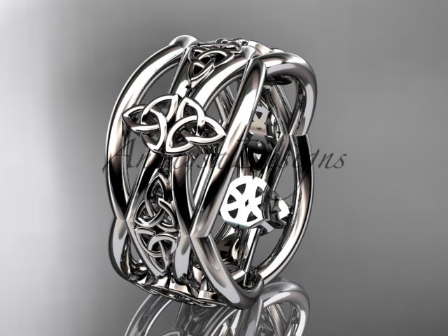 14kt white gold celtic trinity knot wedding band, engagement ring CT7519G