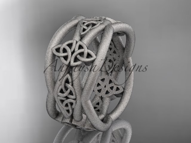 14kt white gold celtic trinity knot wedding band, matte finish wedding band, engagement ring CT7519G