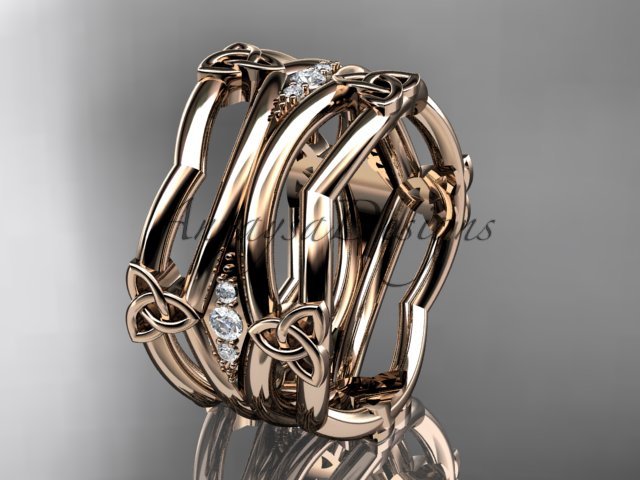 14kt rose gold diamond celtic trinity knot wedding band, triquetra ring, engagement ring CT7351B