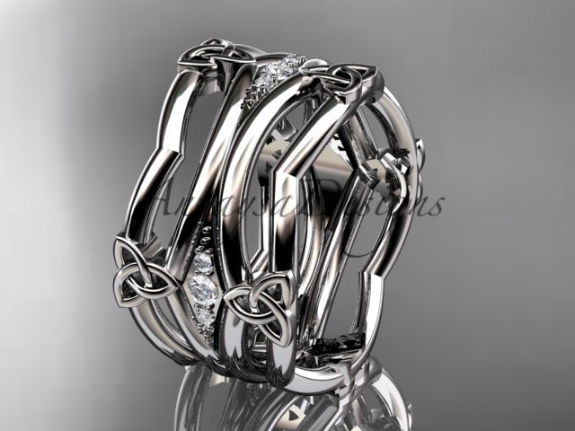 Platinum diamond celtic trinity knot wedding band, triquetra ring, engagement ring CT7351B
