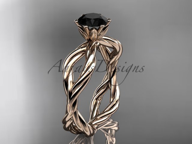 14kt rose gold Black Diamond rope engagement ring RP8100