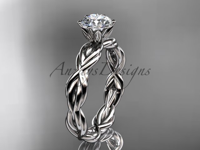 14kt white gold rope engagement ring with a "Forever One" Moissanite center stone RP8101