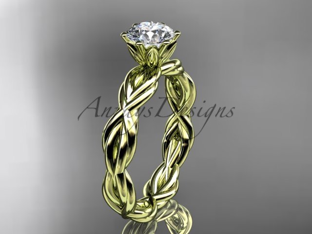 14kt yellow gold rope engagement ring with a "Forever One" Moissanite center stone RP8101