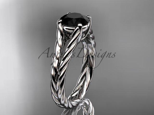 14kt white gold twisted rope engagement ring with a Black Diamond center stone RP8108