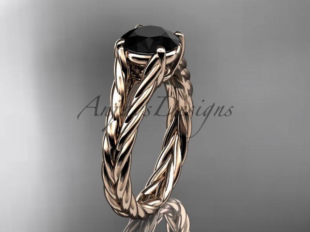 14kt rose gold twisted rope engagement ring with a Black Diamond center stone RP8108