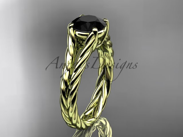 14kt yellow gold twisted rope engagement ring with a Black Diamond center stone RP8108