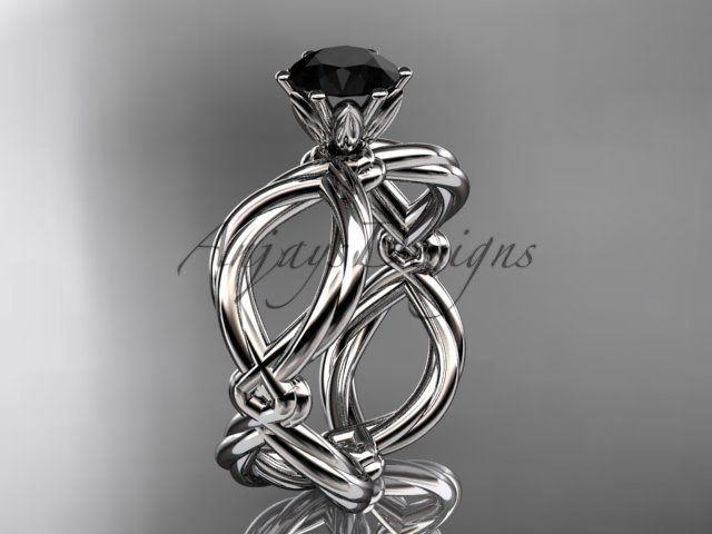 14kt white gold twisted rope engagement ring with a Black Diamond center stone RP8192