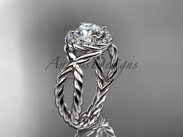 Platinum rope halo diamond engagement ring with a Moissanite center stone RP8127