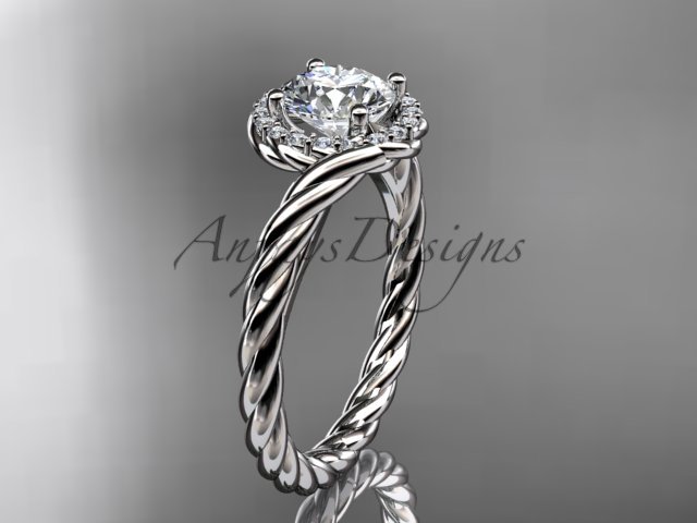 14kt white gold "Forever One" Moissanite rope engagement ring RP8379