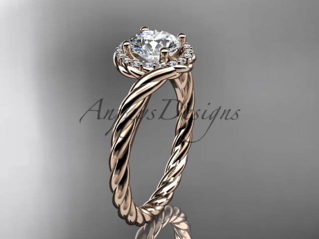 14kt rose gold "Forever One" Moissanite rope engagement ring RP8379