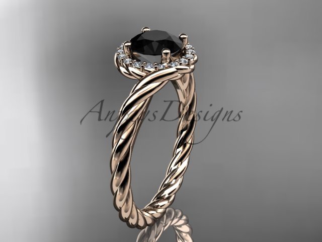 14kt rose gold Black Diamond rope engagement ring RP8379