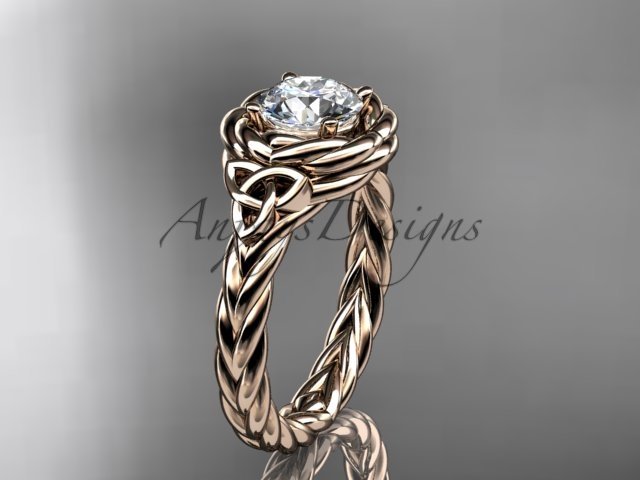 14kt rose gold celtic nautical engagement ring with a Moissanite center stone RPCT9201