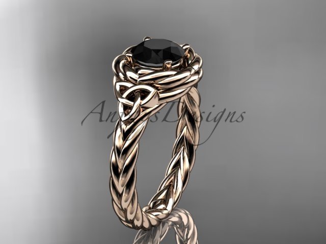14kt rose gold celtic nautical engagement ring with a Black Diamond center stone RPCT9201