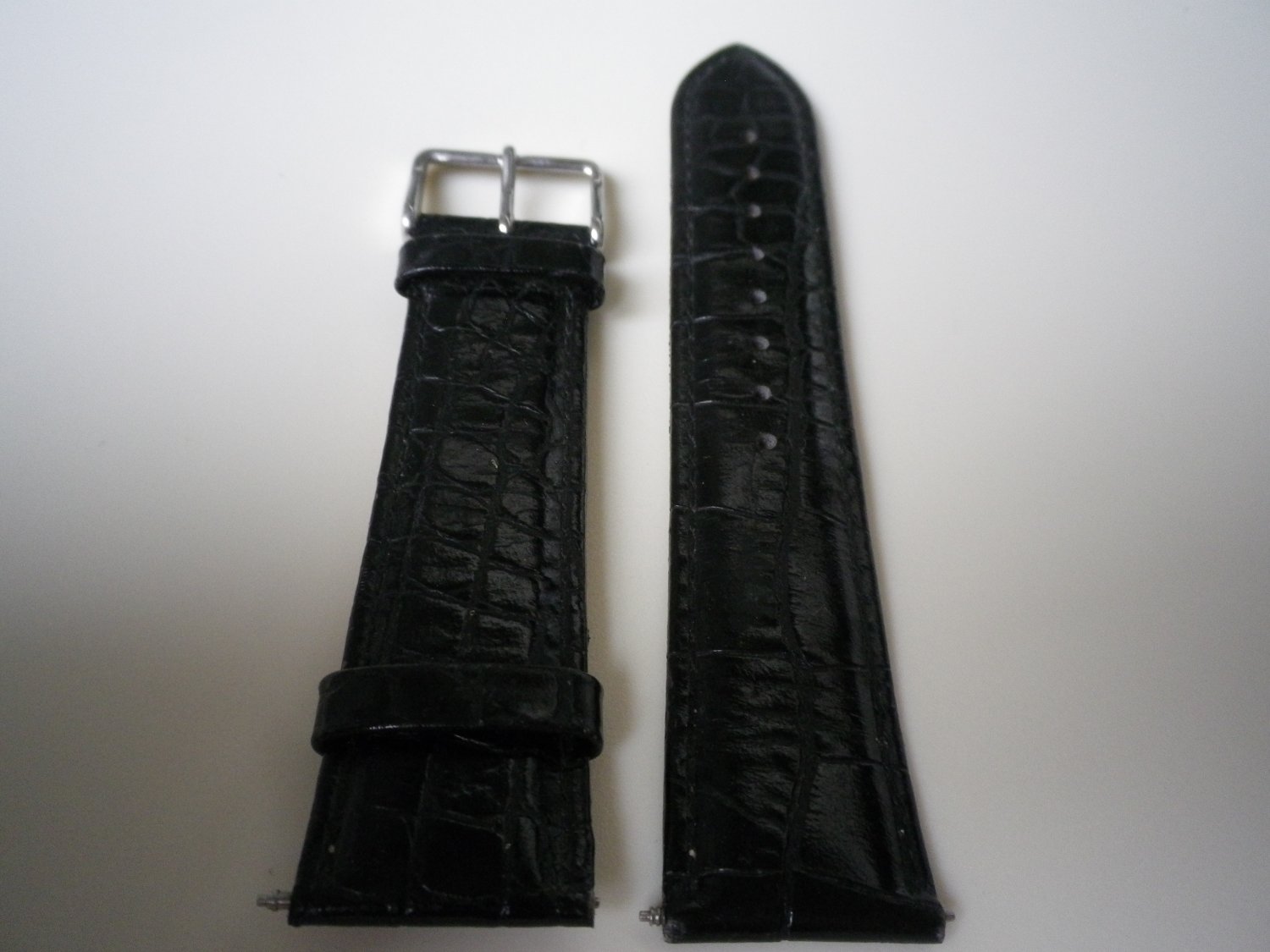 22mm Black Leather Men Watch Band Strap