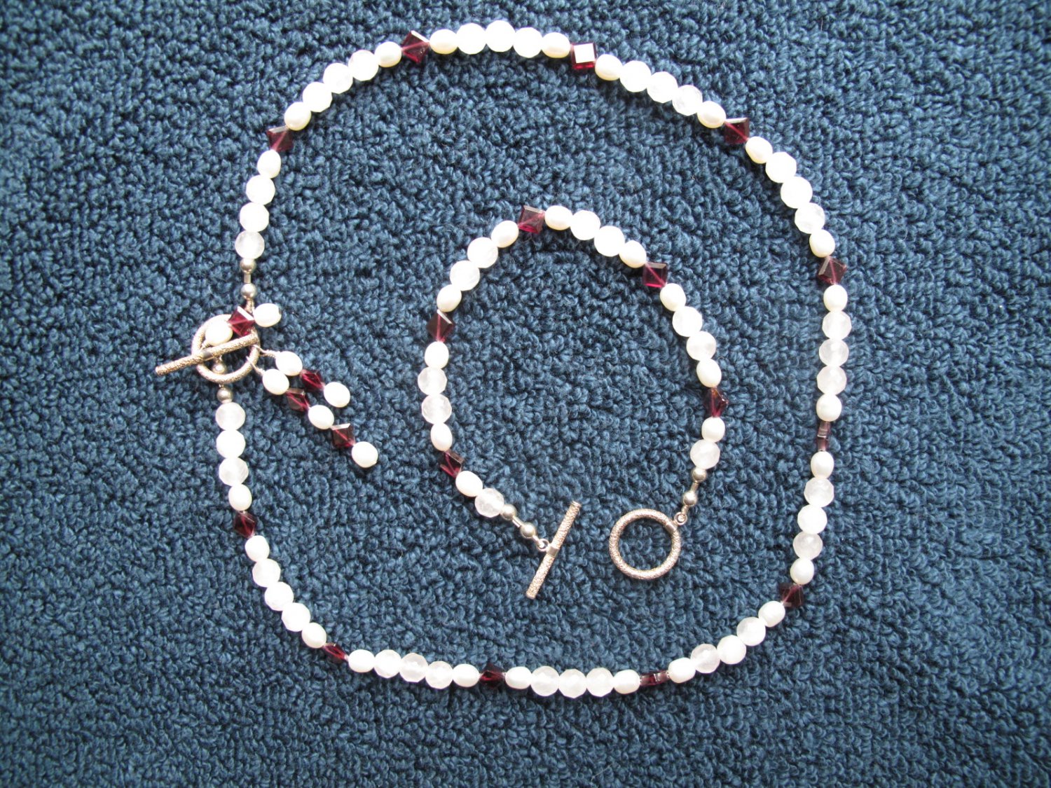 Faceted Garnet & Quartz necklace & bracelet with Silver clasps